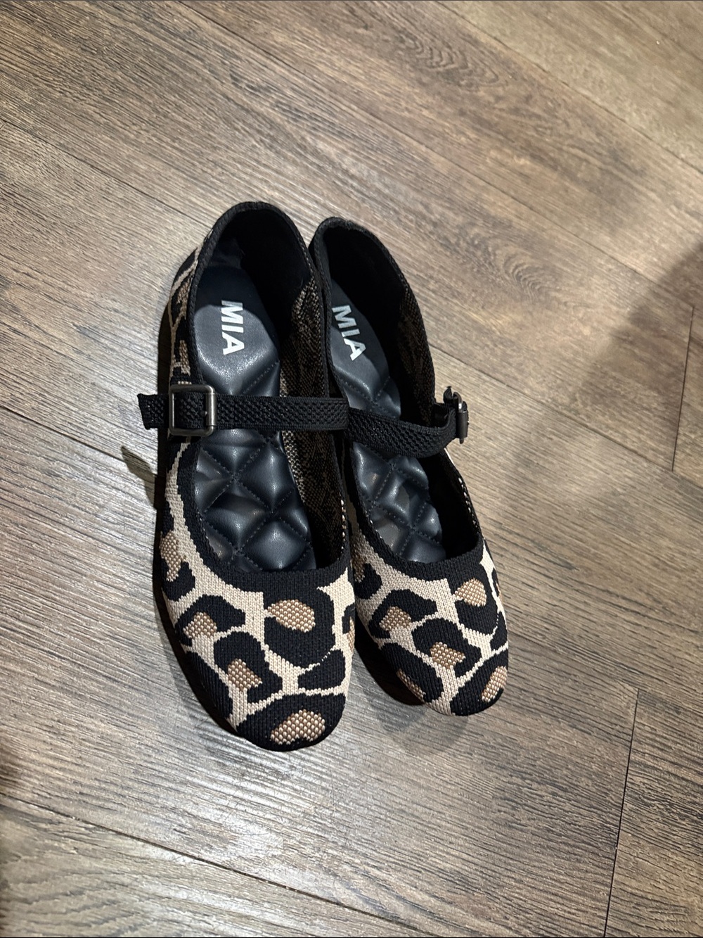 MIA Leopard-Print Mary Jane Flats in Black & Tan